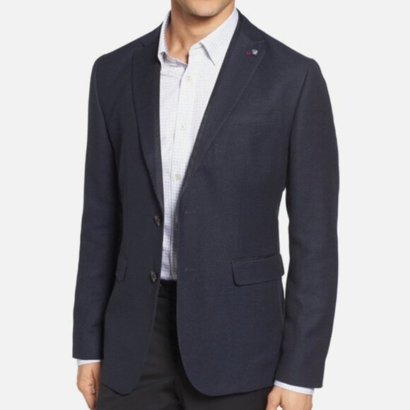 Ted Baker Navy Harvhot Buggy Semi Plain Blazer Jacket Size L Ted Size 4 $519 - Picture 1 of 14